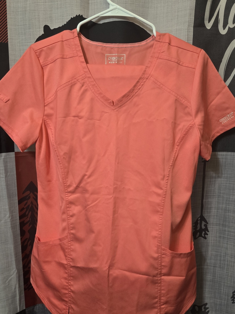 Cherokee Workwear Women's V-Neck Scrub Top And Bottoms in Coral